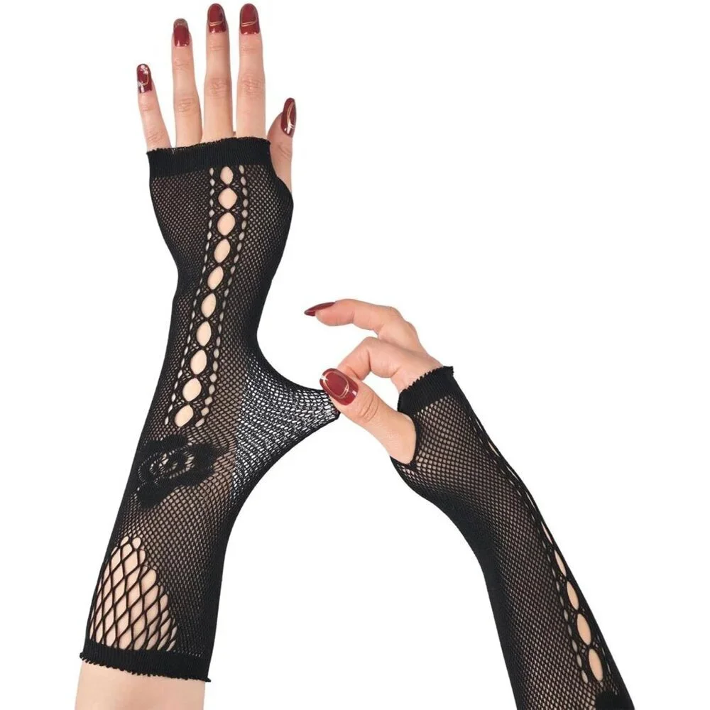 Women's Fishing Halloween Black 4 Net Gloves Fingerless Gothic Accessories